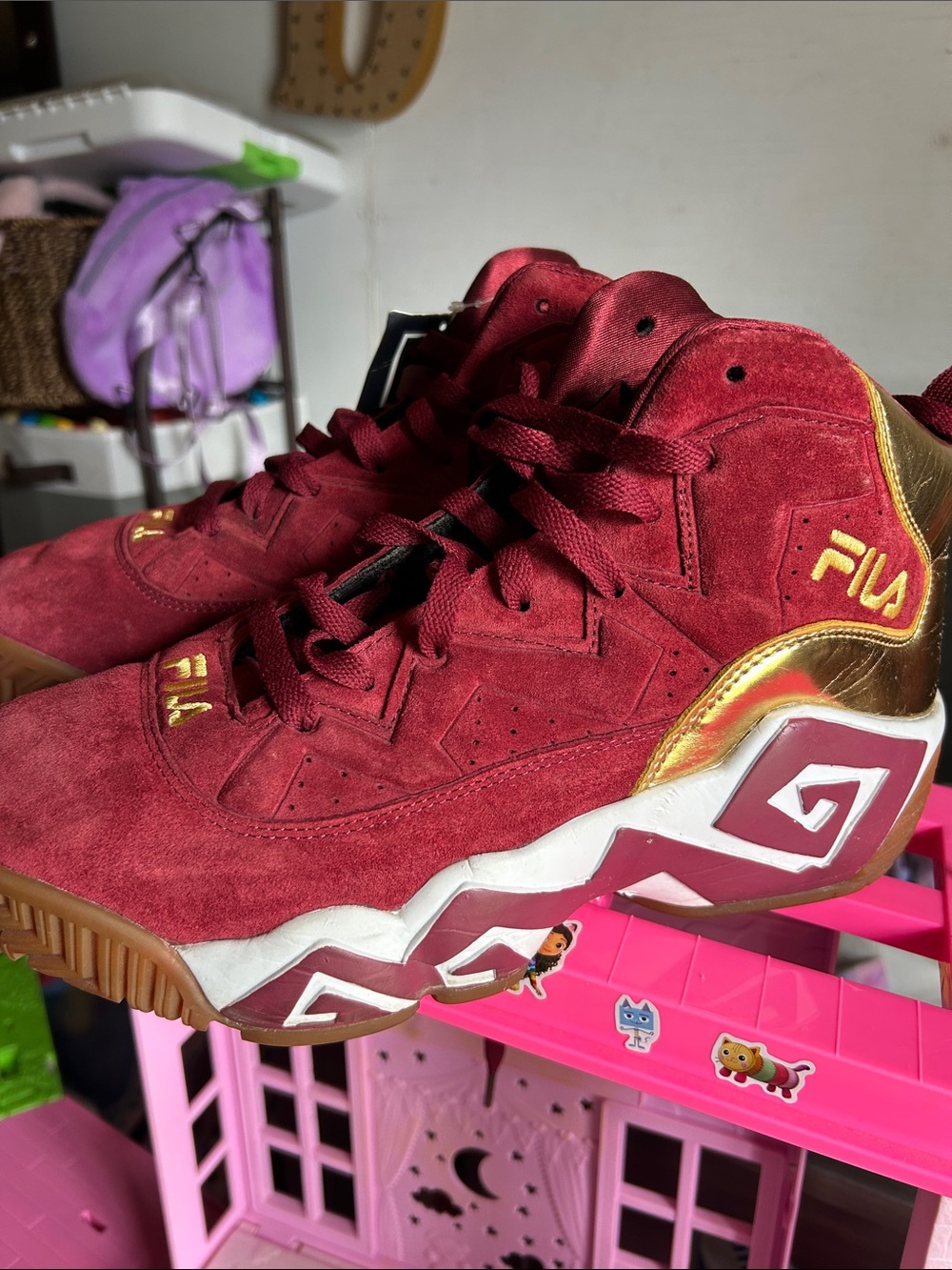 FILA Men’s Maroon & Gold High-Top Suede Sneakers